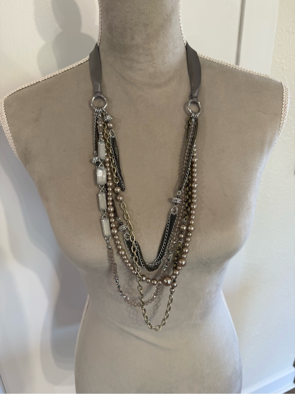 Multi-Strand Mixed Metal and Pearl Necklace by LOFT